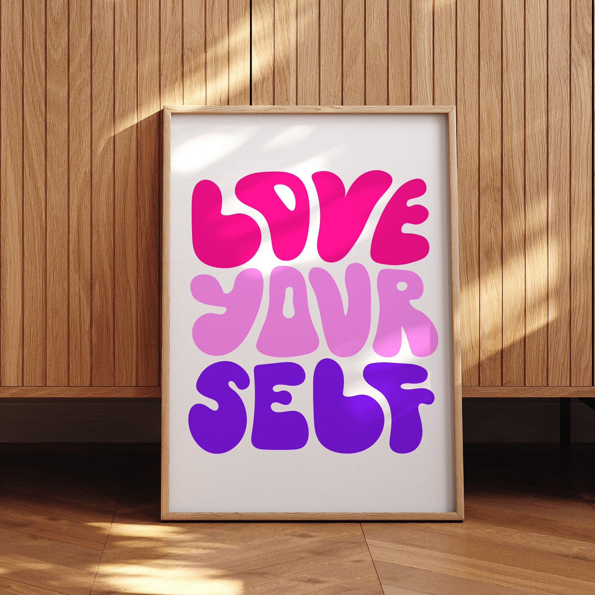 Pink bubble text poster with Love Yourself message